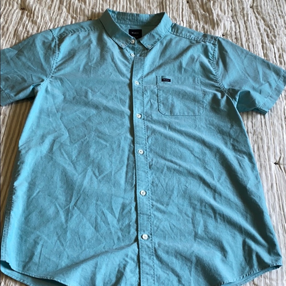 Men’s RVCA short sleeve button up slim XL Aqua
